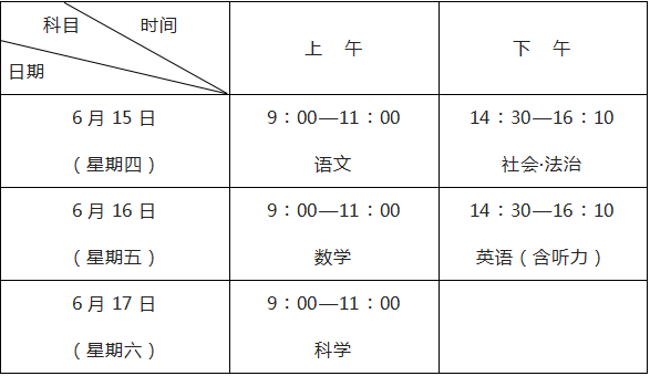 绍兴中考考试时间是什么时候